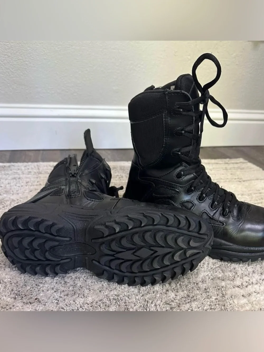 Reebok Black Tactical Lace-Up Combat Boots with Side Zip